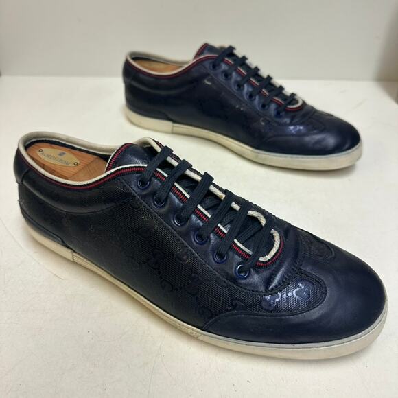 VGUC Gucci Navy Blue GG Imprime Sneakers Guccisima Canvas Leather UK 10 US 10.5 main image 7